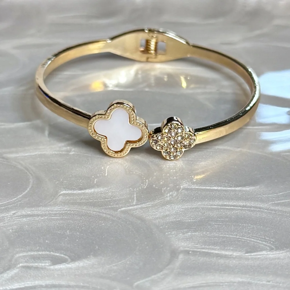 Atterri Gold Clover Cuff Bracelet | CZ & Mother-of-Pearl | NWT - Picture 2 of 5